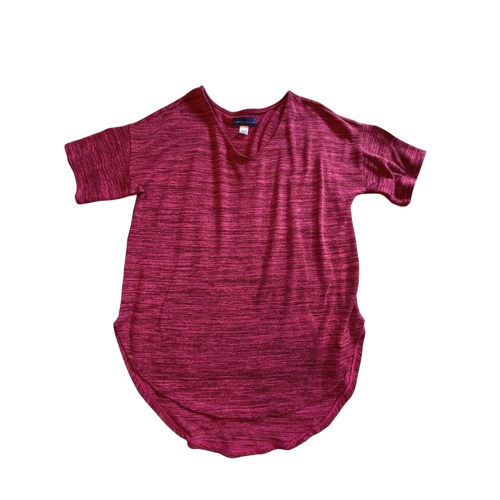 Simply‎ Styled Magenta Space Dye V-Neck High-Low Knit Top Womens Medium